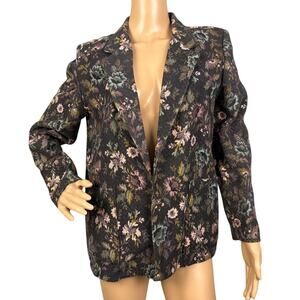 Vintage 80's Floral Tapestry Blazer Jacket Open Front Boxy Fit Boho Cottage